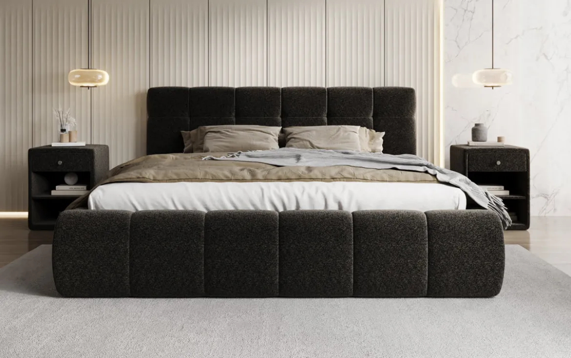 Designer Polsterbett Helena in Strukturstoff mit Stauraum