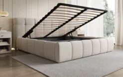 Designer Polsterbett Helena in Strukturstoff mit Stauraum