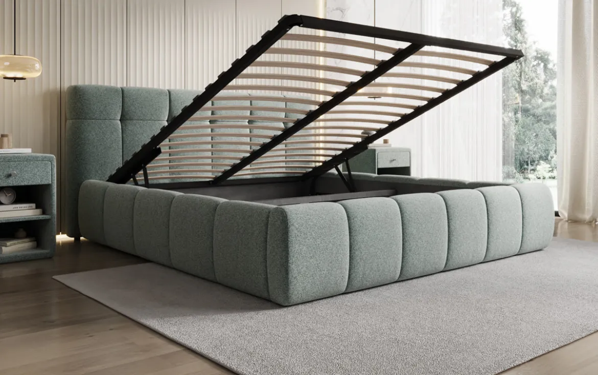 Designer Polsterbett Helena in Strukturstoff mit Stauraum