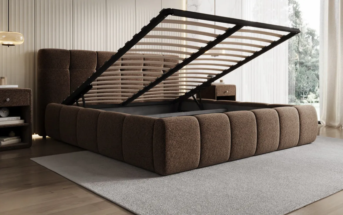 Designer Polsterbett Helena in Strukturstoff mit Stauraum