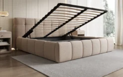 Designer Polsterbett Helena in Strukturstoff mit Stauraum