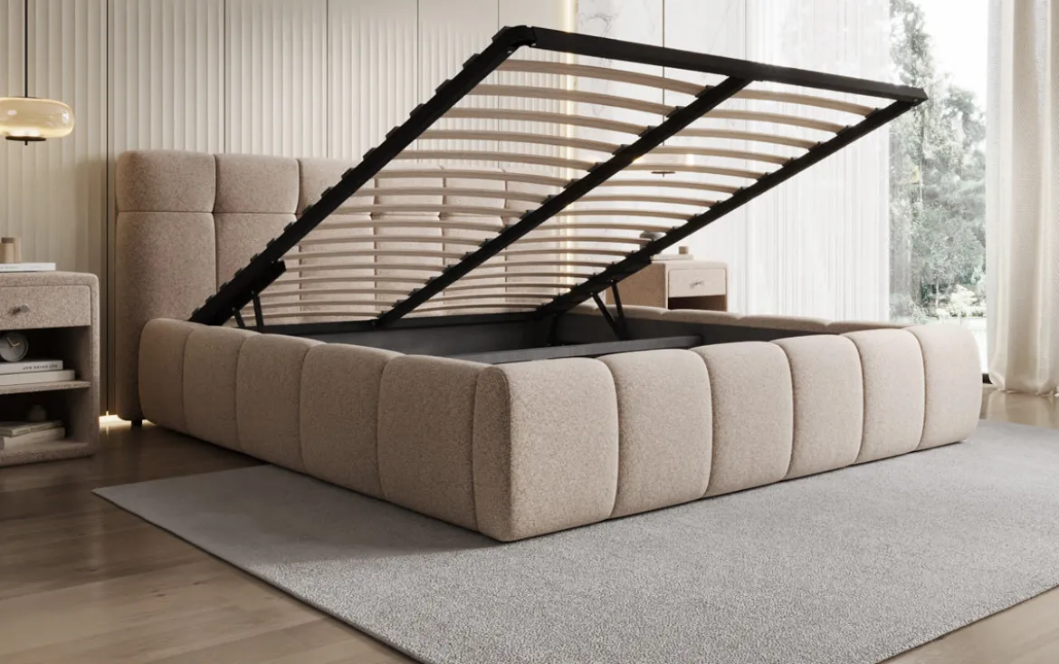 Designer Polsterbett Helena in Strukturstoff mit Stauraum