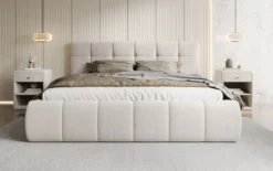 Designer Polsterbett Helena in Strukturstoff mit Stauraum