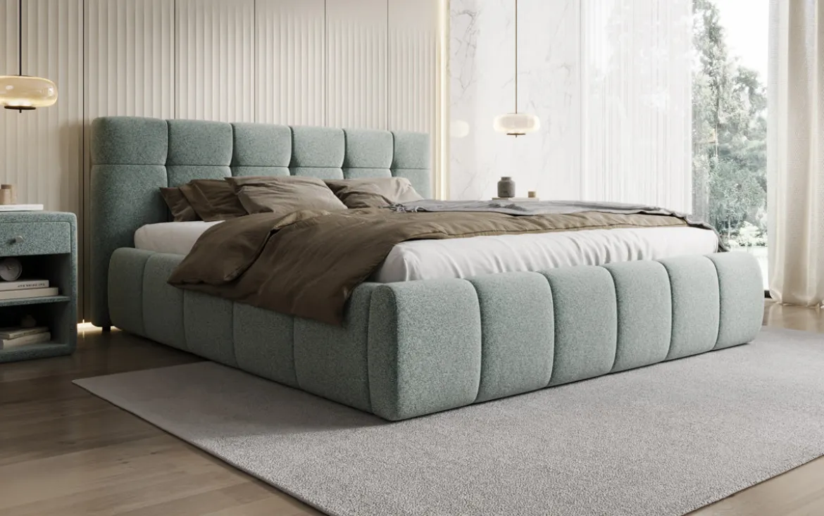 Designer Polsterbett Helena in Strukturstoff mit Stauraum