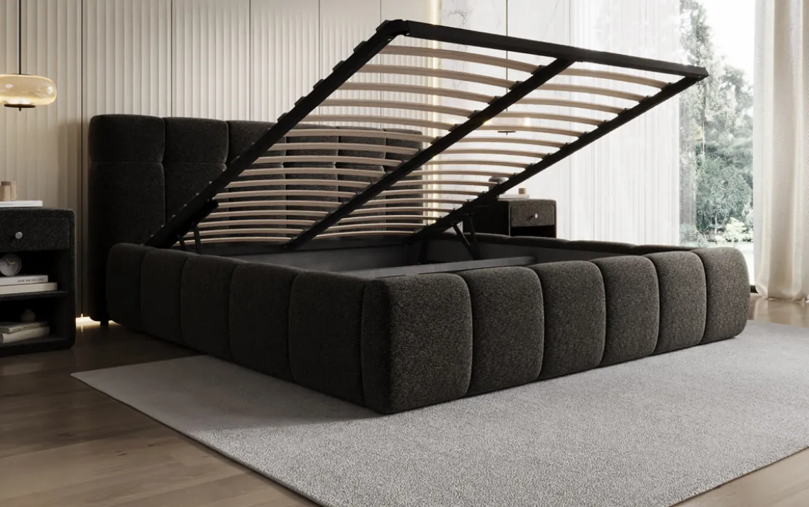 Designer Polsterbett Helena in Strukturstoff mit Stauraum