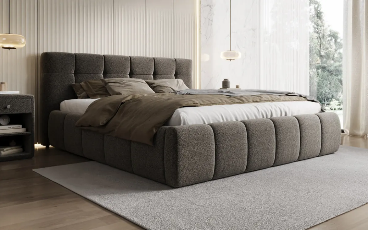 Designer Polsterbett Helena in Strukturstoff mit Stauraum