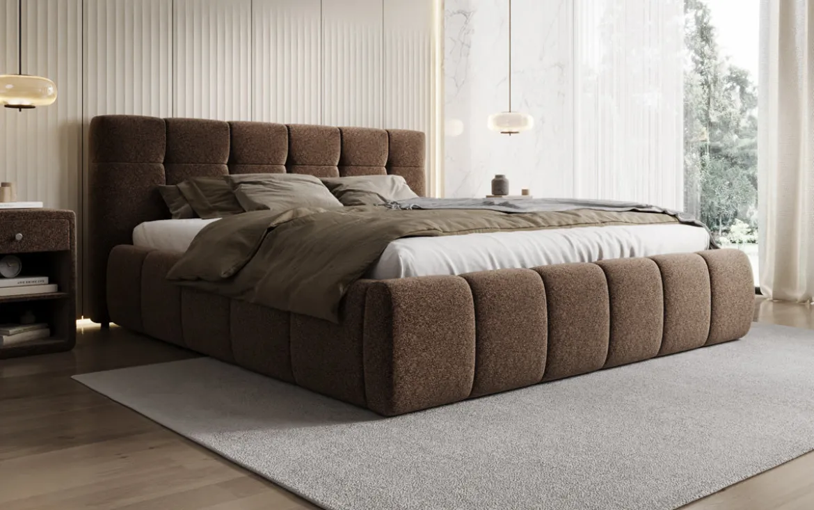 Designer Polsterbett Helena in Strukturstoff mit Stauraum
