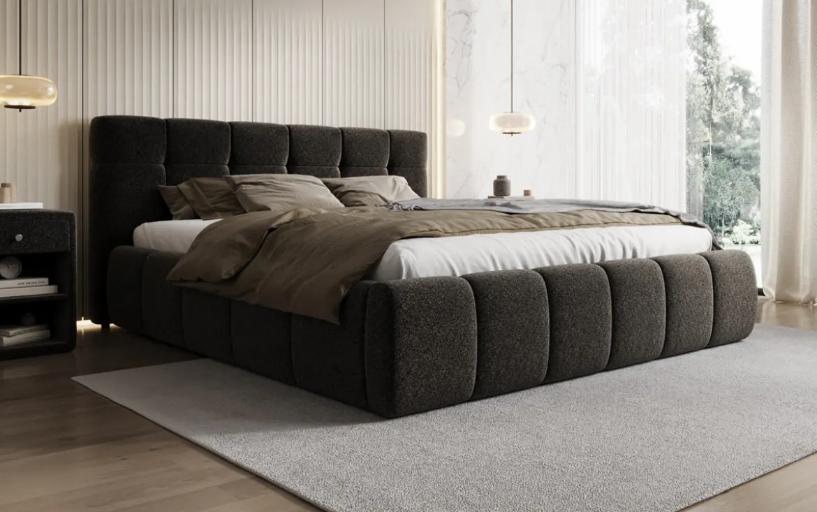 Designer Polsterbett Helena in Strukturstoff mit Stauraum