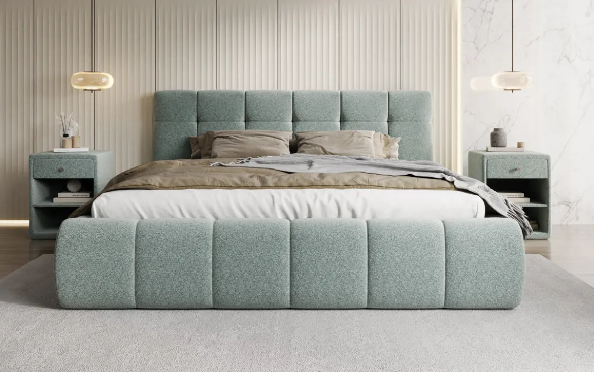 Designer Polsterbett Helena in Strukturstoff mit Stauraum