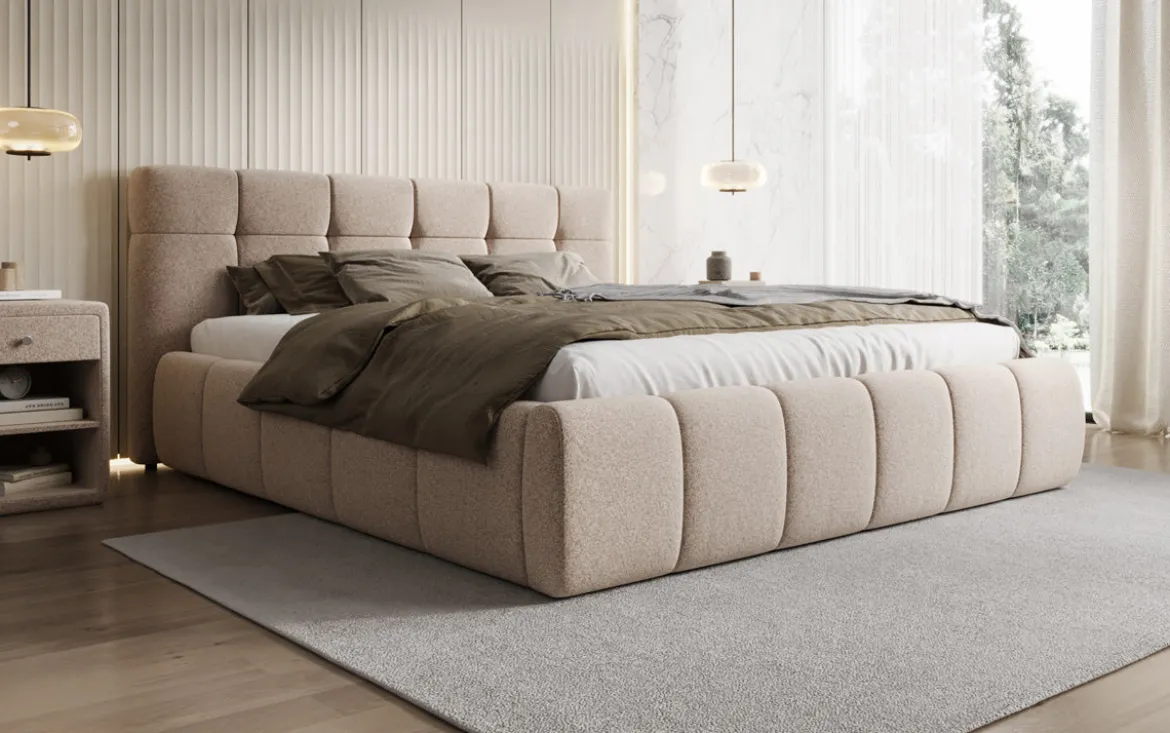 Designer Polsterbett Helena in Strukturstoff mit Stauraum