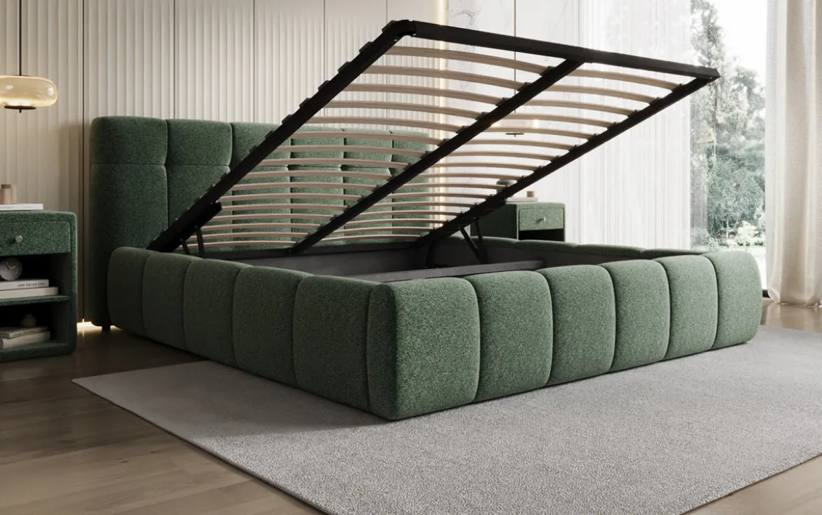 Designer Polsterbett Helena in Strukturstoff mit Stauraum