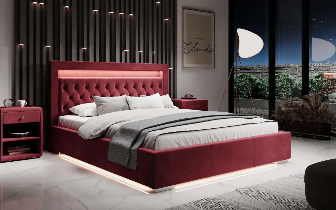 Designer Polsterbett Ida inkl. RGB, USB und Stauraum