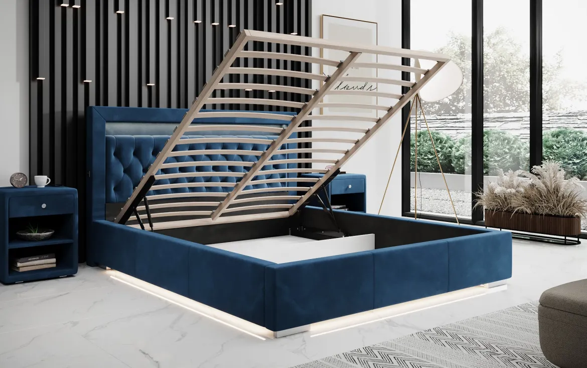Designer Polsterbett Ida inkl. RGB, USB und Stauraum
