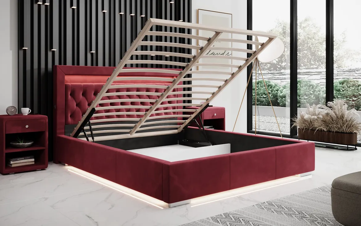 Designer Polsterbett Ida inkl. RGB, USB und Stauraum