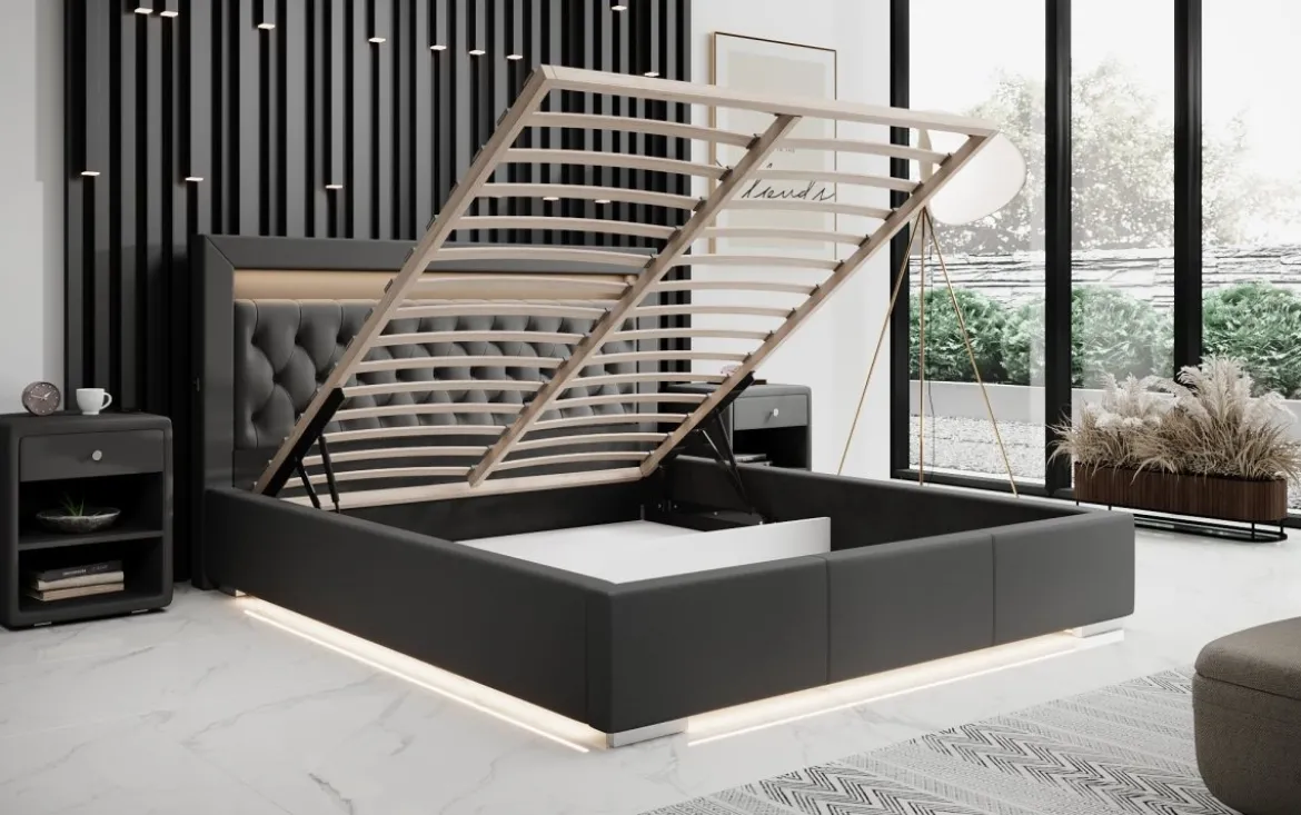 Designer Polsterbett Infinity inkl. RGB, USB und Stauraum