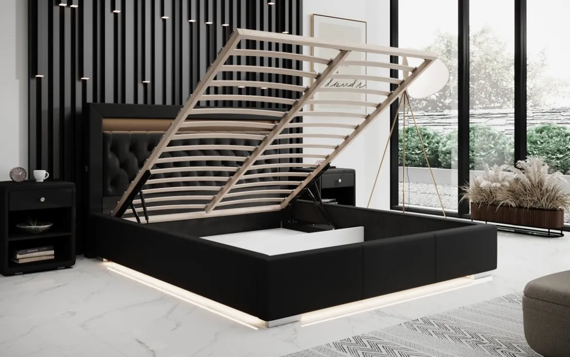 Designer Polsterbett Infinity inkl. RGB, USB und Stauraum