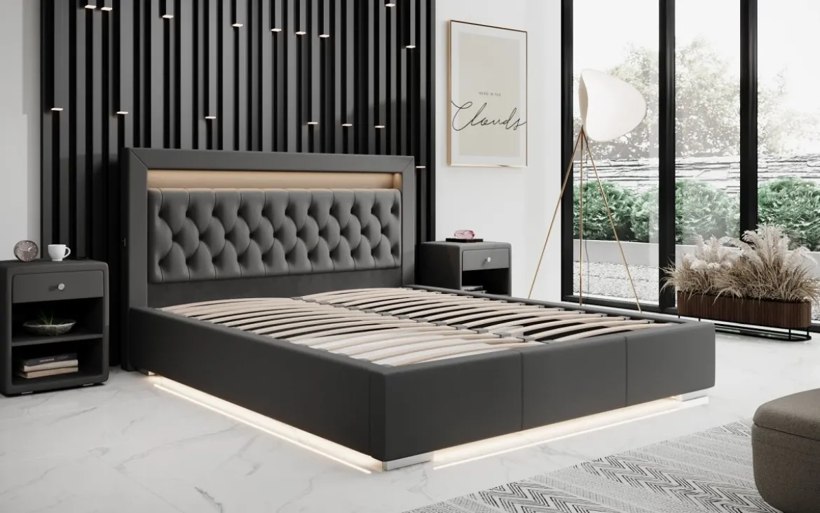 Designer Polsterbett Infinity inkl. RGB, USB und Stauraum
