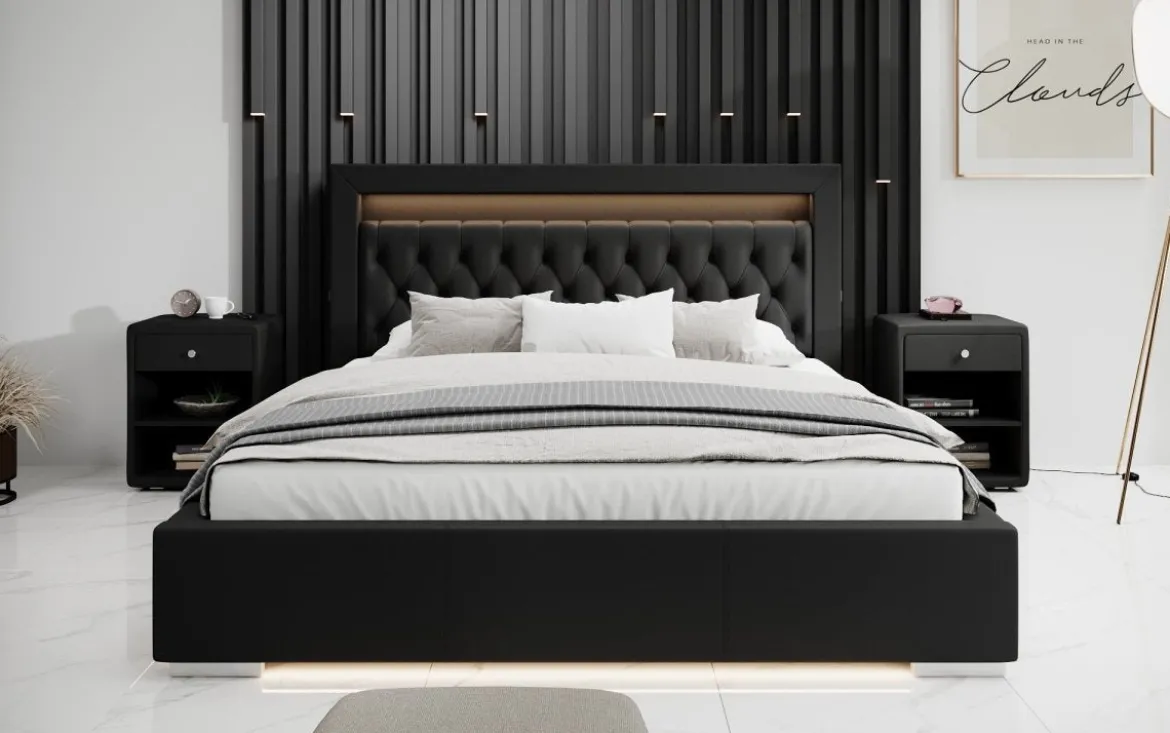 Designer Polsterbett Infinity inkl. RGB, USB und Stauraum
