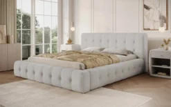 Designer Polsterbett Lena in Bouclé mit Stauraum