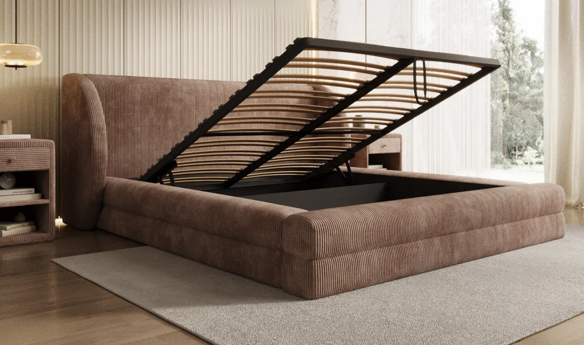 Designer Polsterbett Liv Cord mit Stauraum