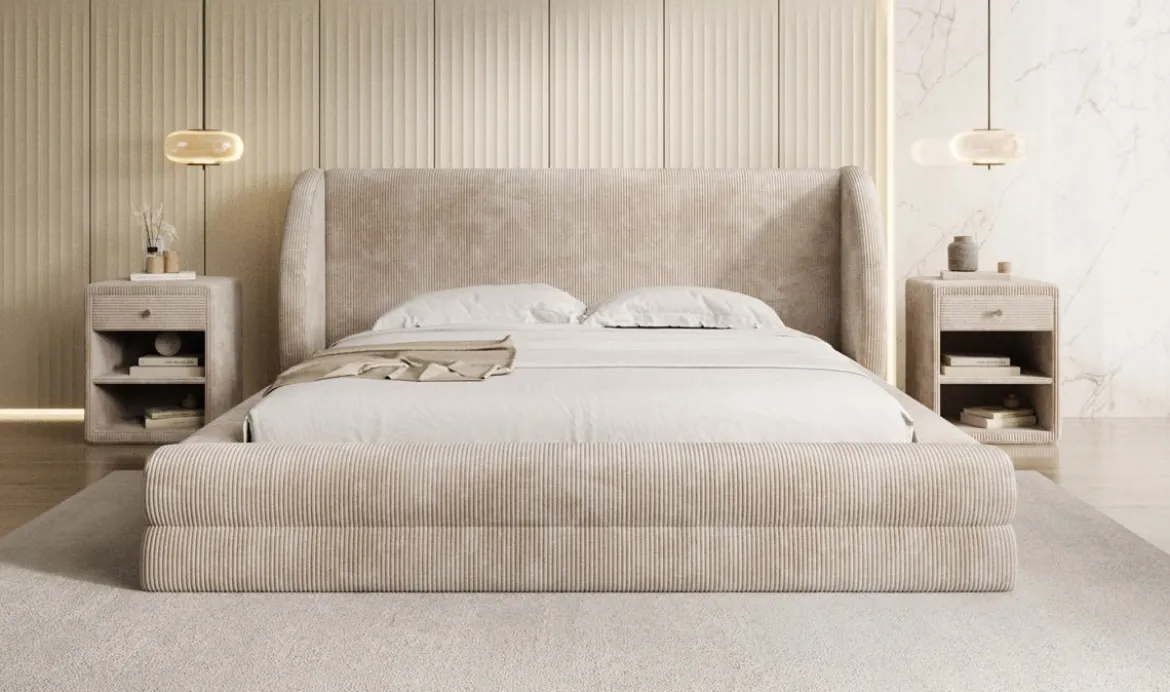 Designer Polsterbett Liv Cord mit Stauraum