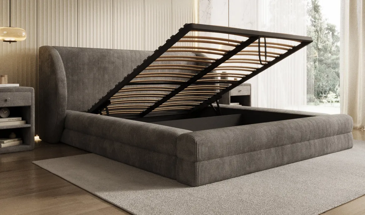 Designer Polsterbett Liv Cord mit Stauraum