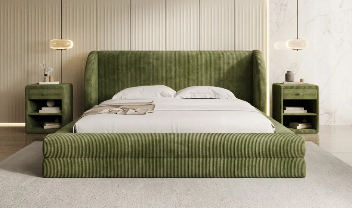 Designer Polsterbett Liv Cord mit Stauraum