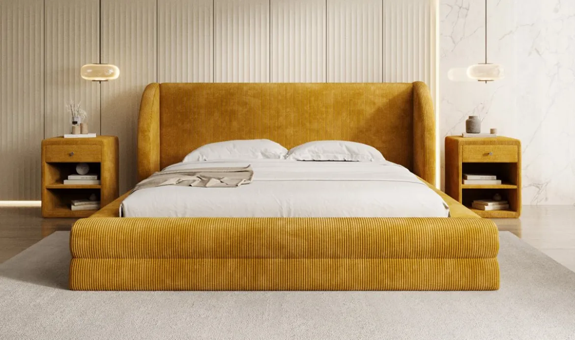 Designer Polsterbett Liv Cord mit Stauraum