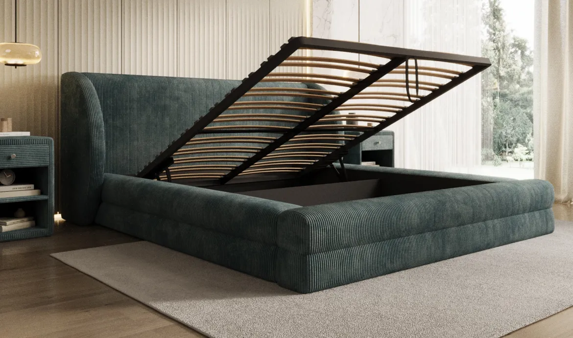 Designer Polsterbett Liv Cord mit Stauraum