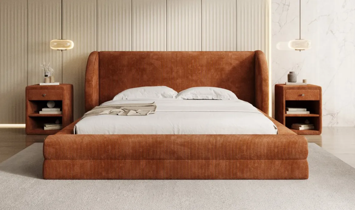 Designer Polsterbett Liv Cord mit Stauraum