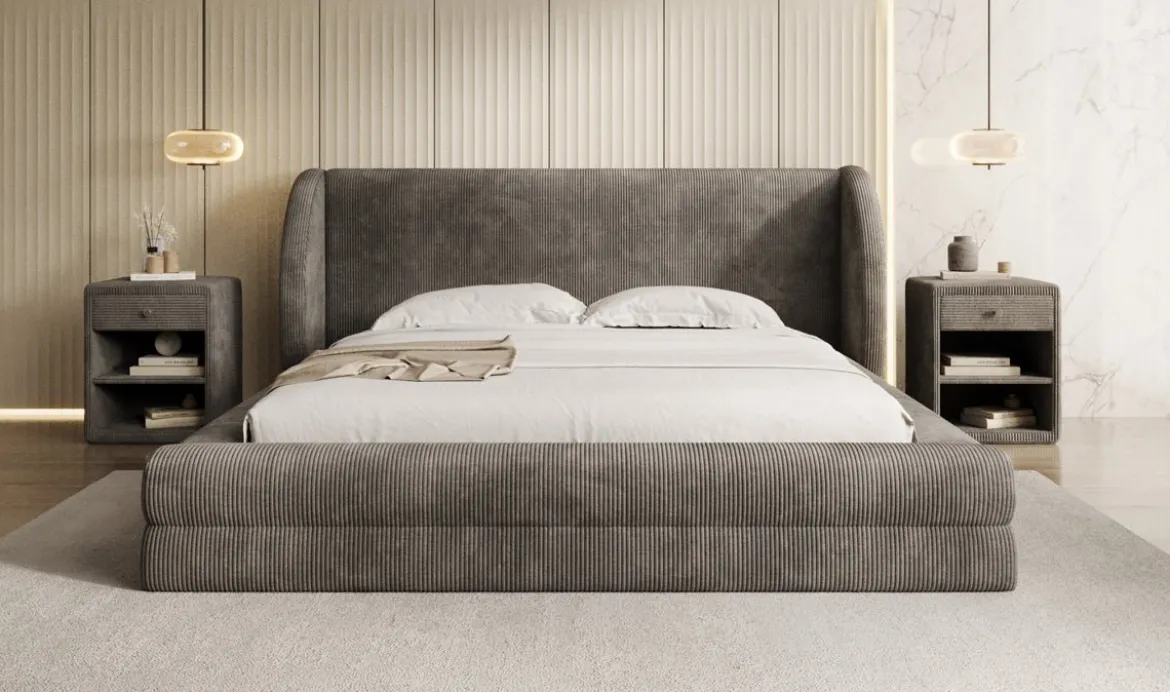 Designer Polsterbett Liv Cord mit Stauraum
