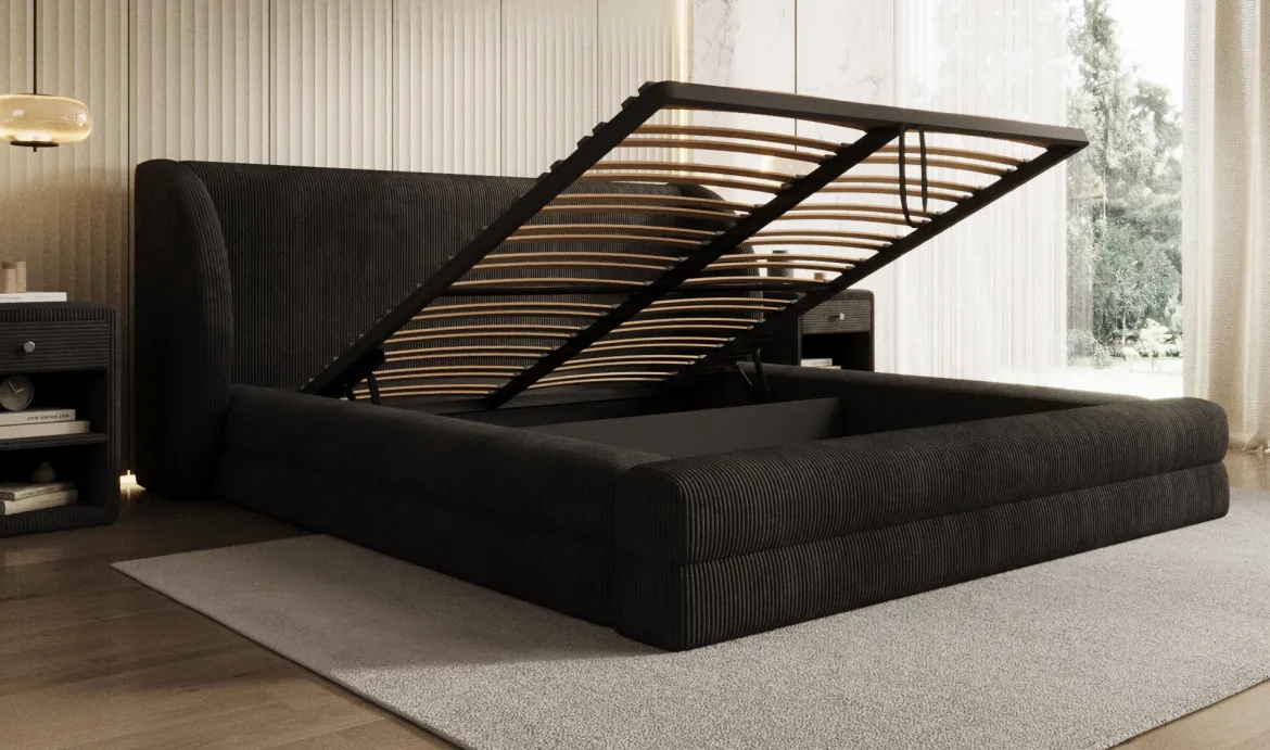 Designer Polsterbett Liv Cord mit Stauraum