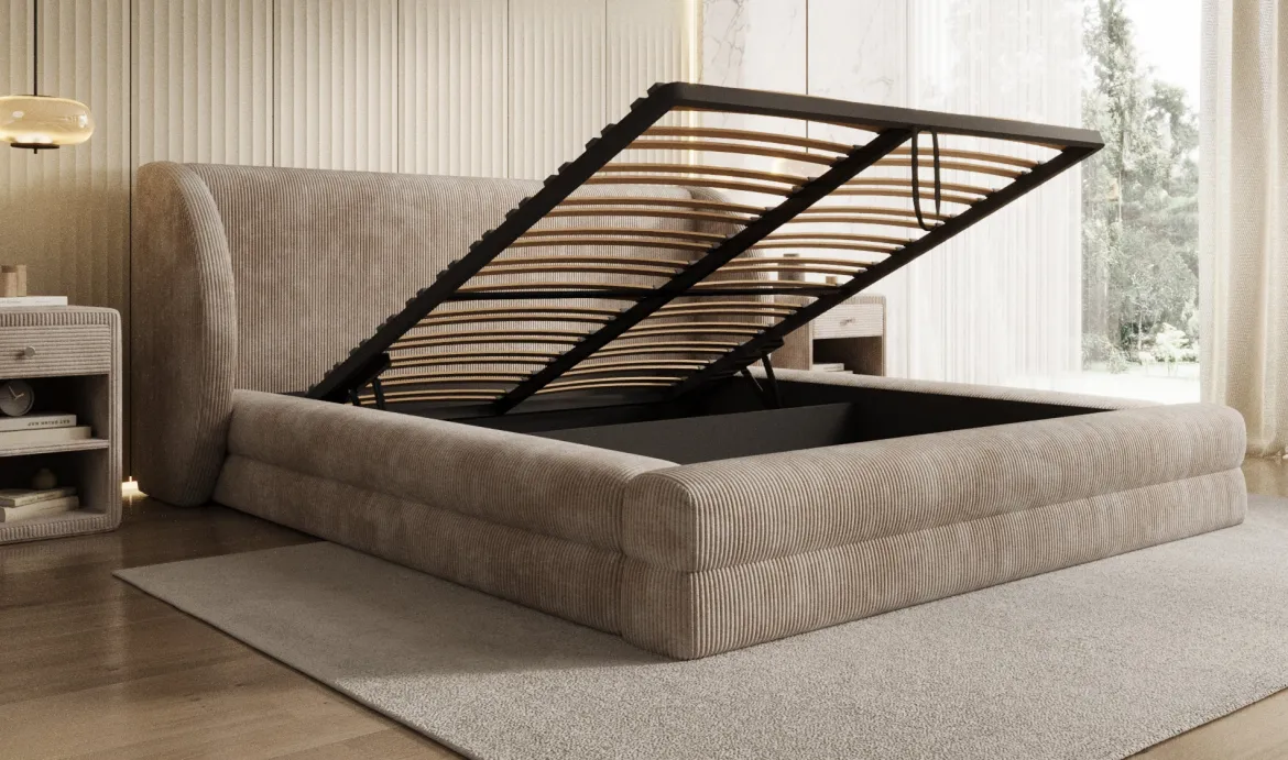 Designer Polsterbett Liv Cord mit Stauraum