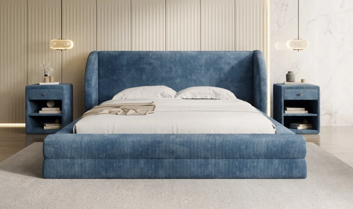 Designer Polsterbett Liv Cord mit Stauraum
