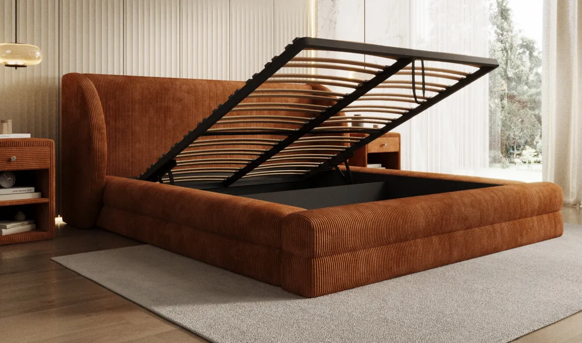 Designer Polsterbett Liv Cord mit Stauraum