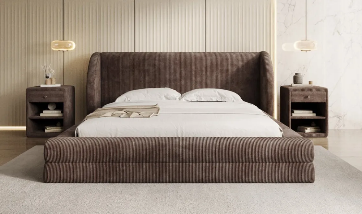 Designer Polsterbett Liv Cord mit Stauraum