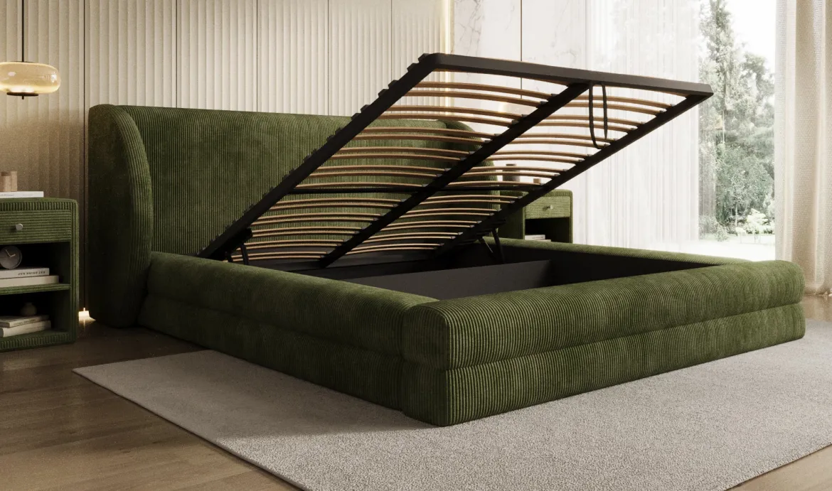 Designer Polsterbett Liv Cord mit Stauraum