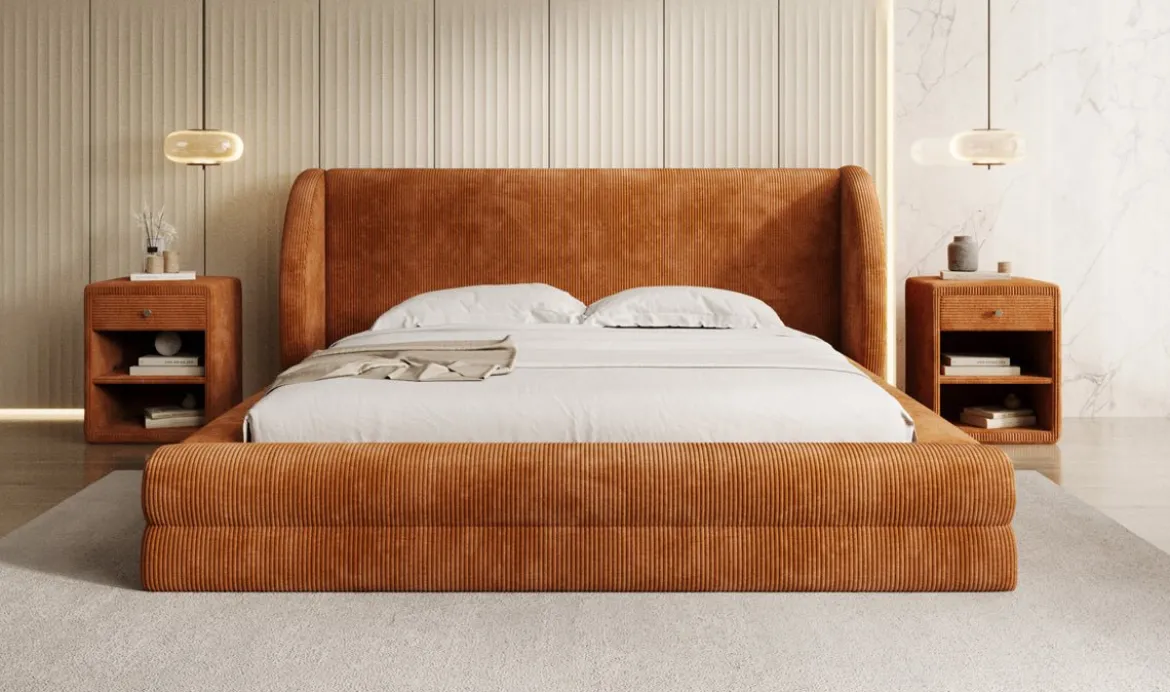 Designer Polsterbett Liv Cord mit Stauraum