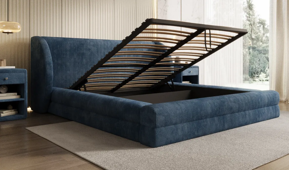Designer Polsterbett Liv Cord mit Stauraum