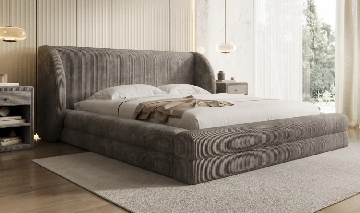 Designer Polsterbett Liv Cord mit Stauraum