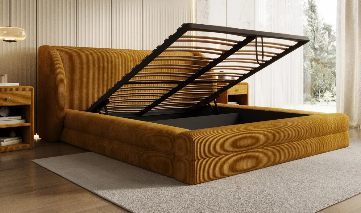 Designer Polsterbett Liv Cord mit Stauraum