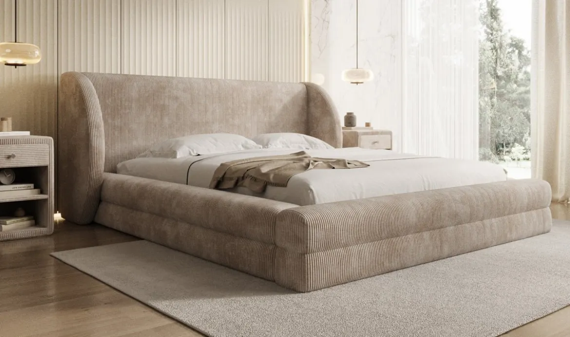Designer Polsterbett Liv Cord mit Stauraum