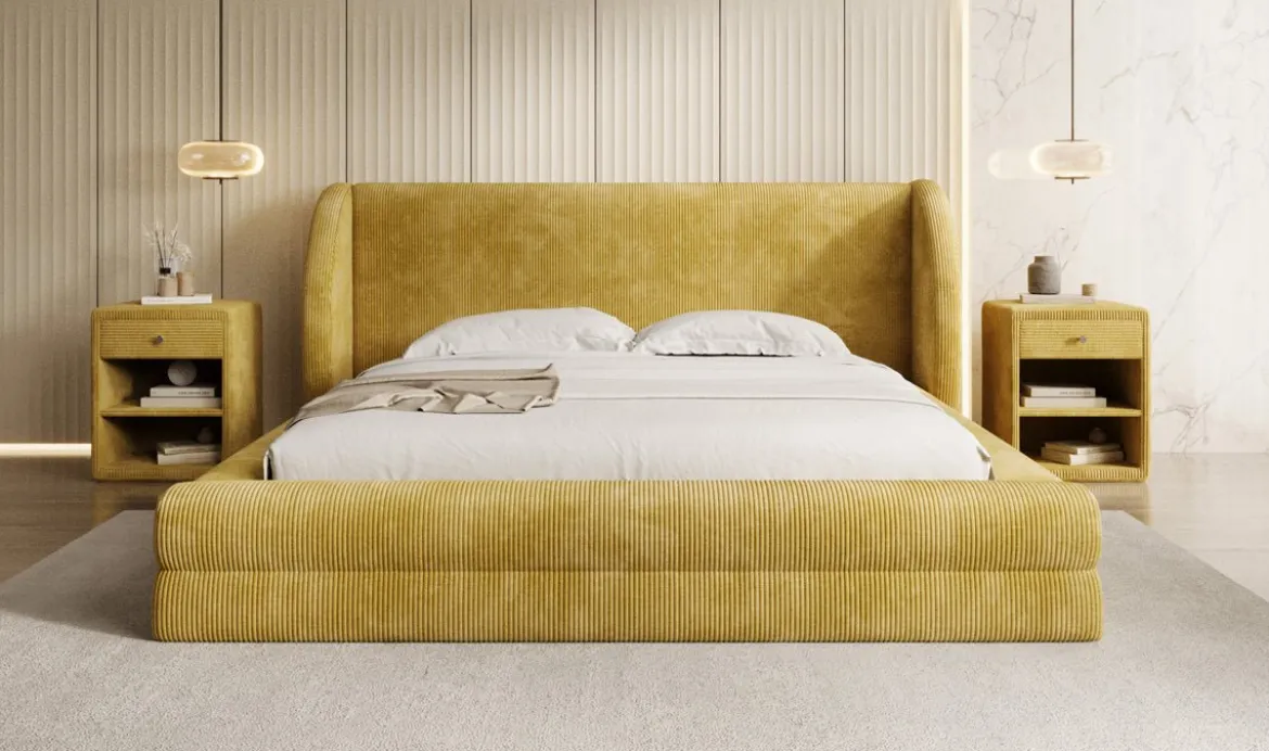 Designer Polsterbett Liv Cord mit Stauraum