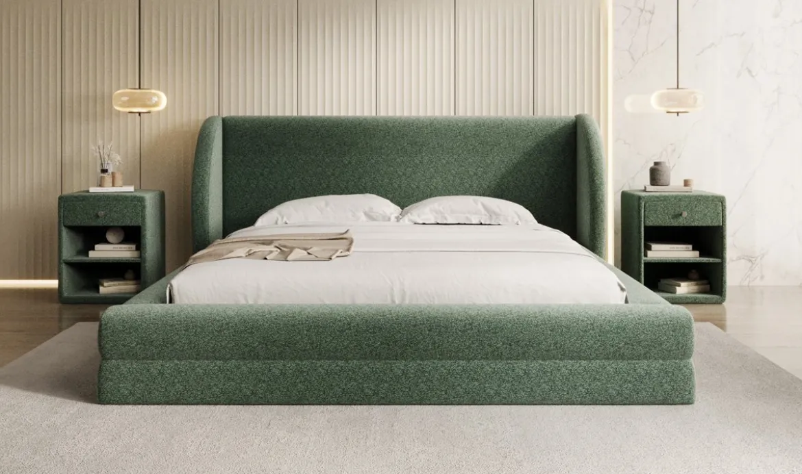 Designer Polsterbett Liv in Strukturstoff mit Stauraum