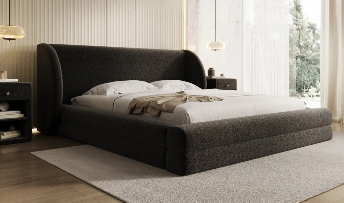 Designer Polsterbett Liv in Strukturstoff mit Stauraum