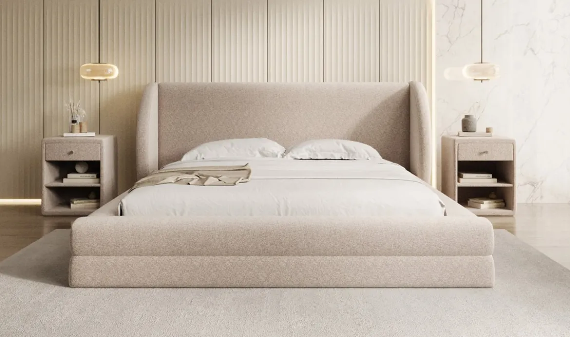 Designer Polsterbett Liv in Strukturstoff mit Stauraum