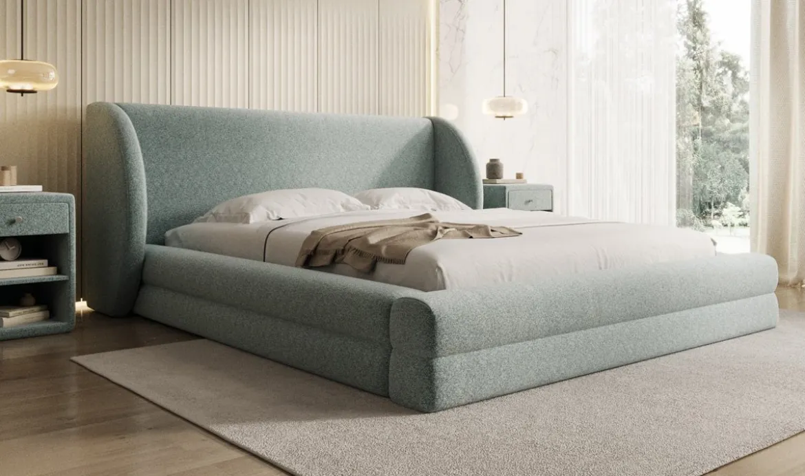 Designer Polsterbett Liv in Strukturstoff mit Stauraum