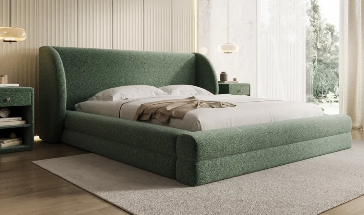 Designer Polsterbett Liv in Strukturstoff mit Stauraum
