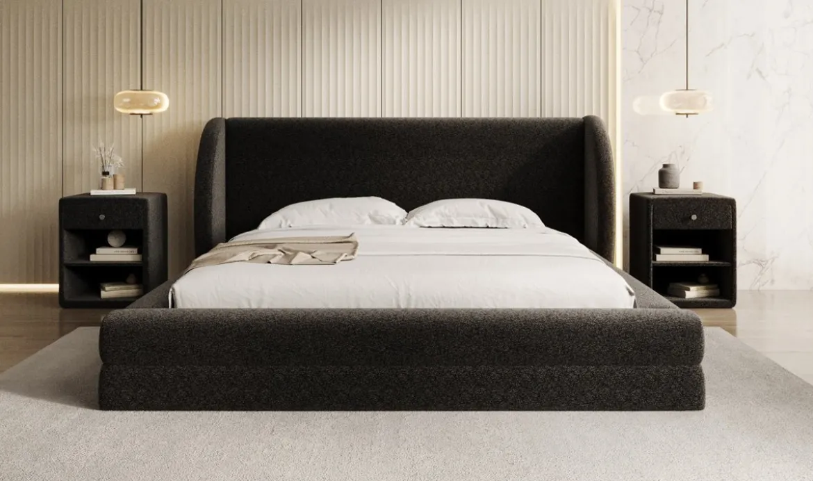 Designer Polsterbett Liv in Strukturstoff mit Stauraum