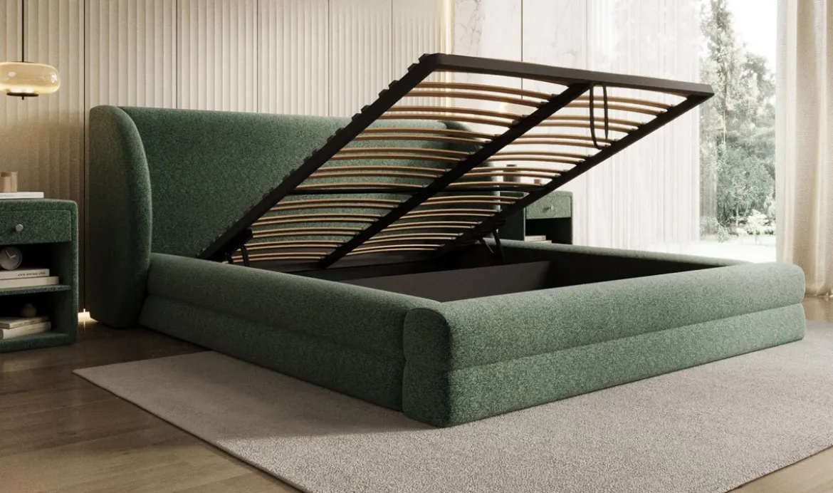 Designer Polsterbett Liv in Strukturstoff mit Stauraum